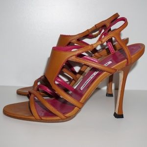 Manolo Blahnik Brown Leather Sandal with Heel